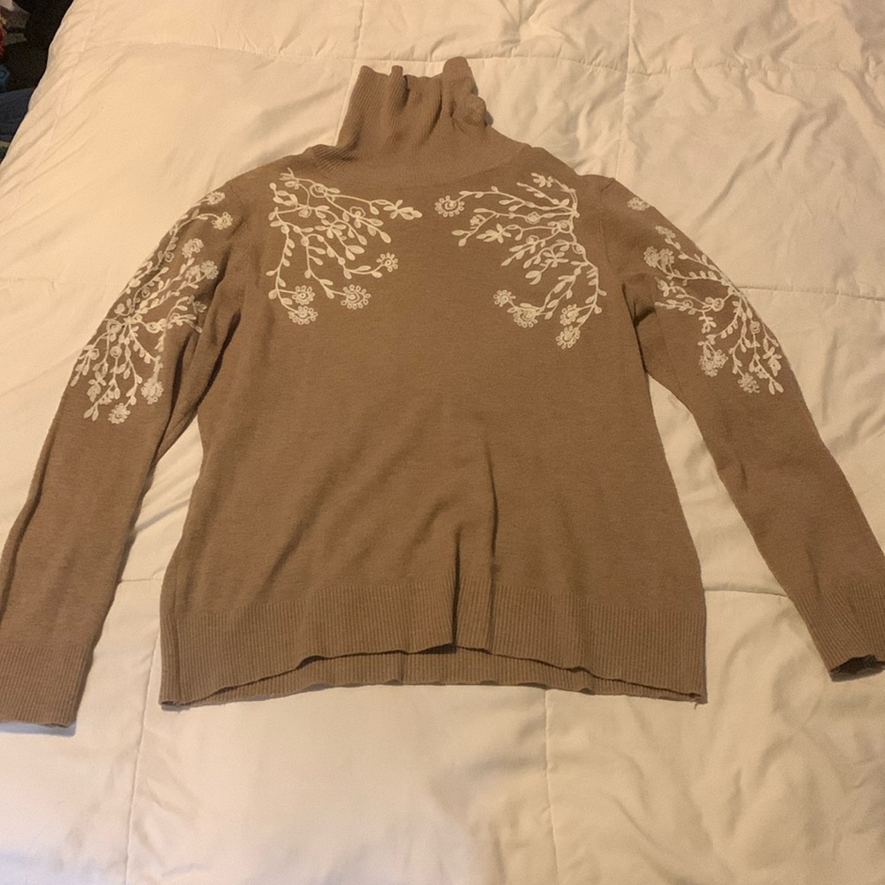 Rain +Rose Angora Blend Floral Embroidered Turtleneck Sweater